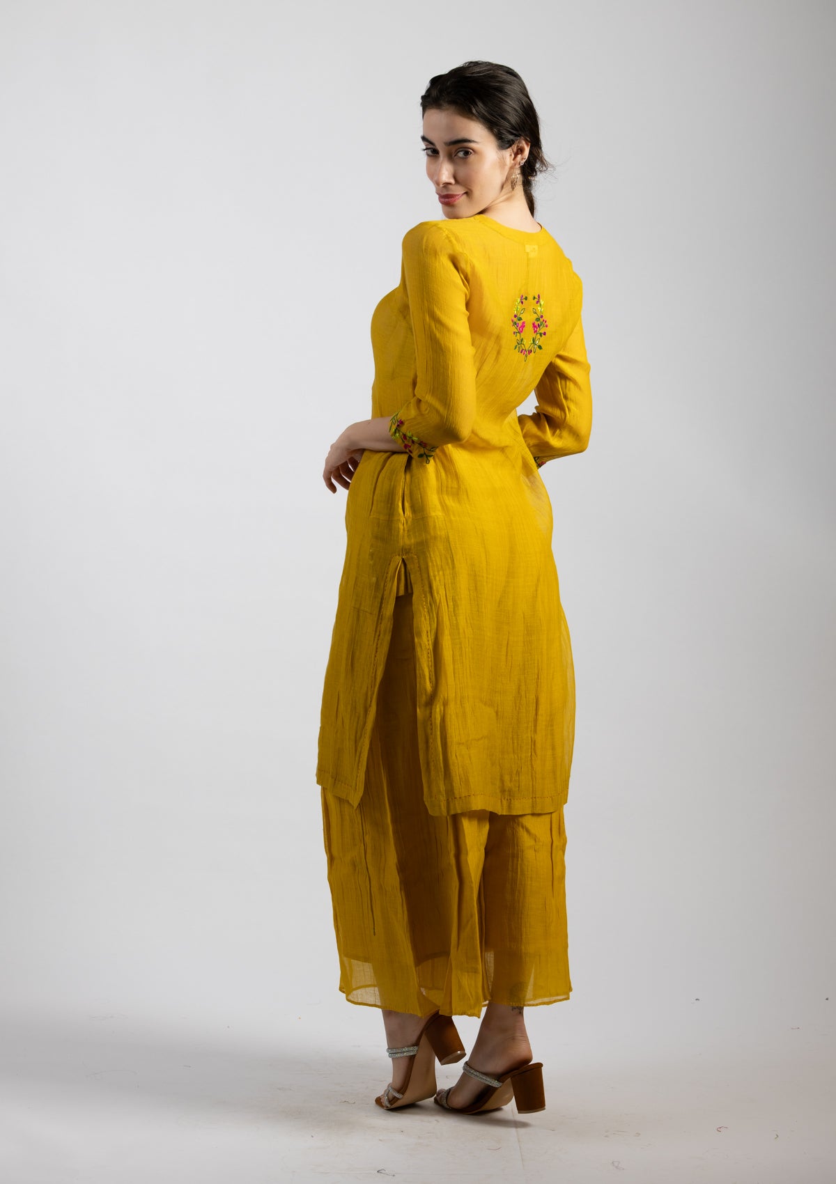 Mustard Aura Chanderi Co-ord Set - Size Small