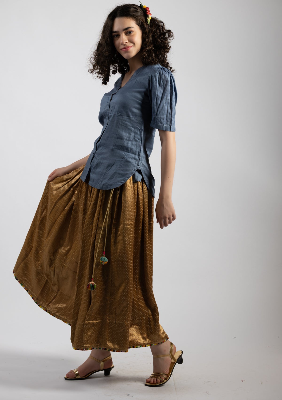 Dusky Blue Chanderi Top - Size Small