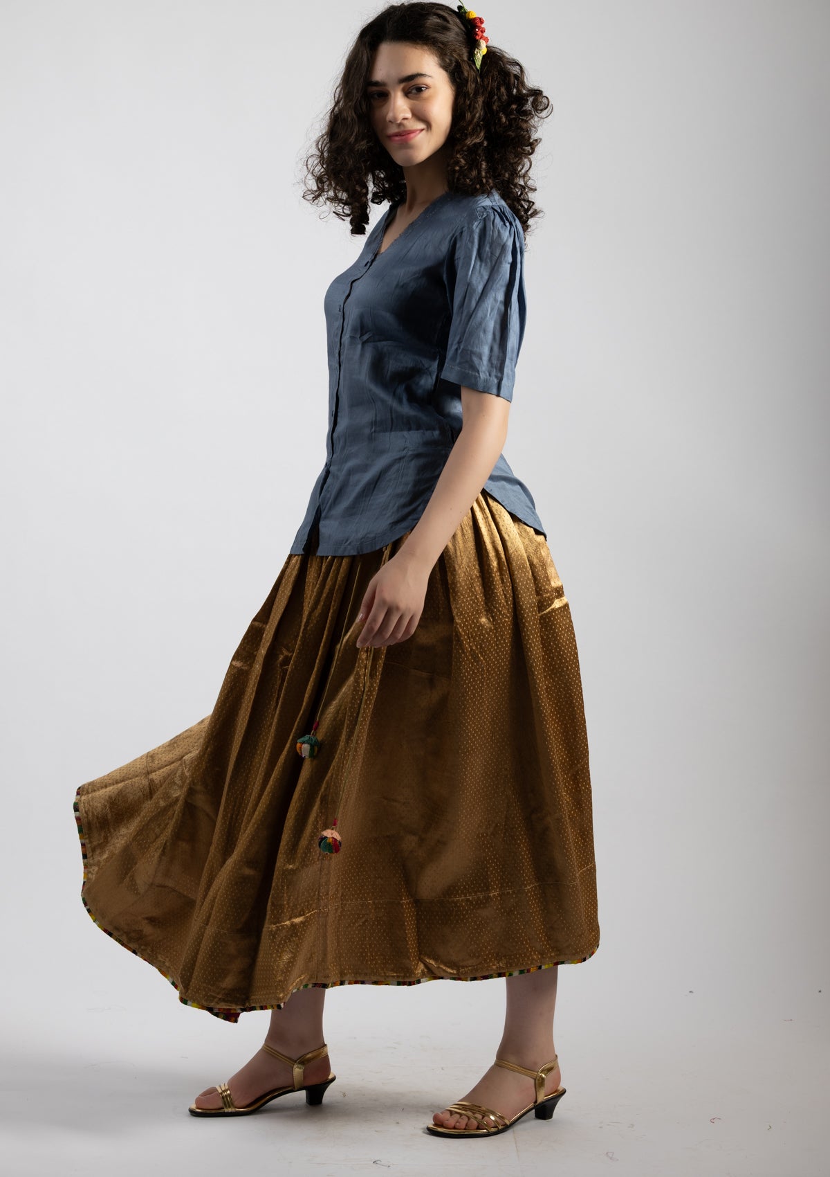 Dusky Blue Chanderi Top - Size Small