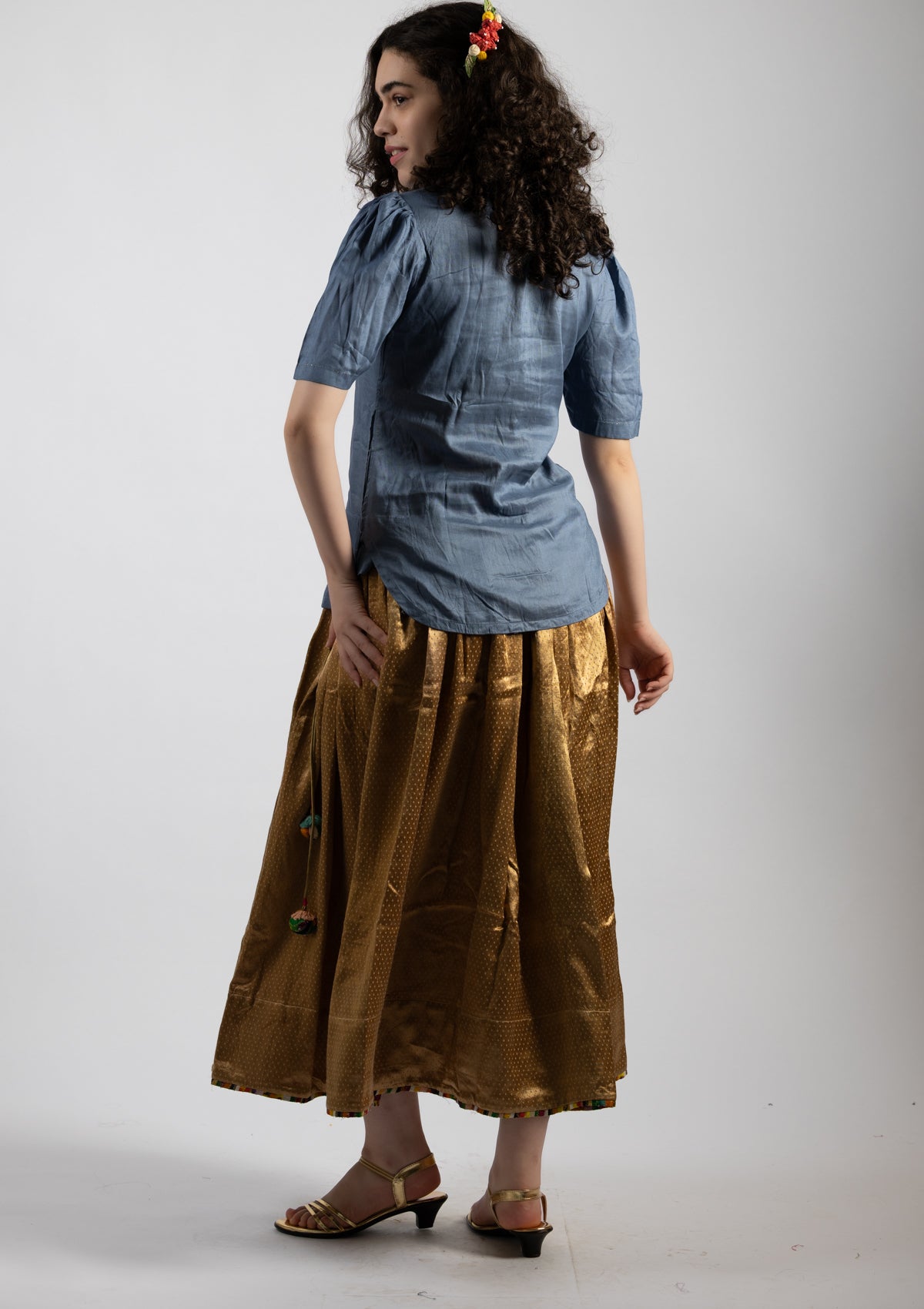 Dusky Blue Chanderi Top - Size Small