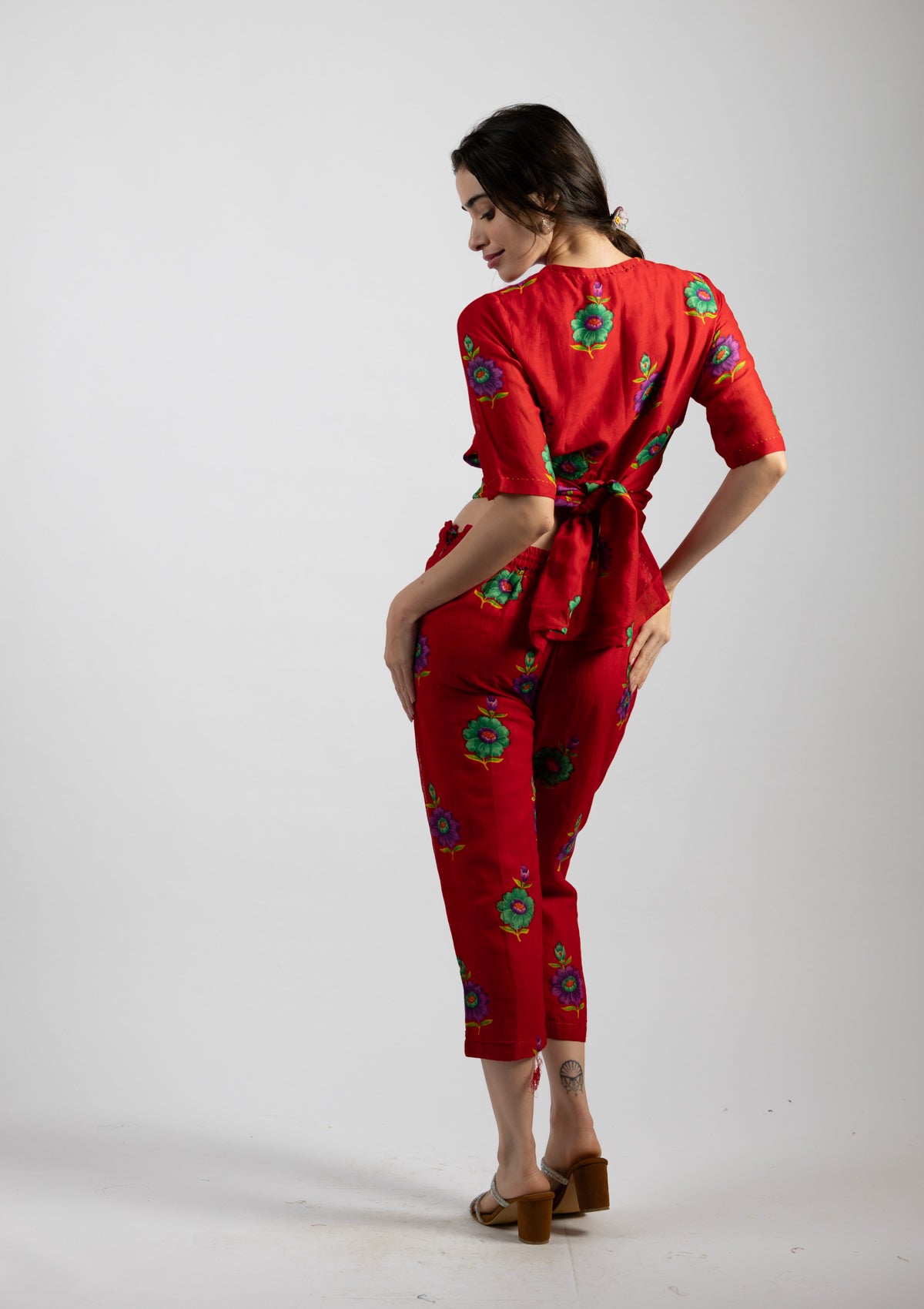 Fiery Red Cotton Co-ord Set - Size Small to Medium