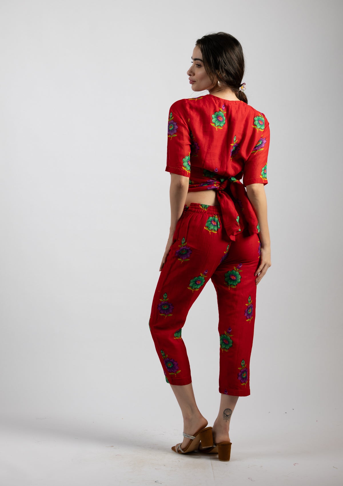 Fiery Red Cotton Co-ord Set - Size Small to Medium