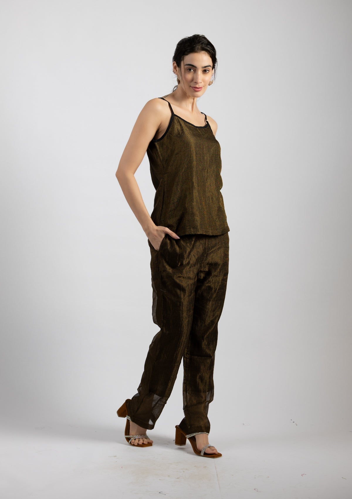 Opulent Night Chanderi Tissue Co-ord Set - Size Medium