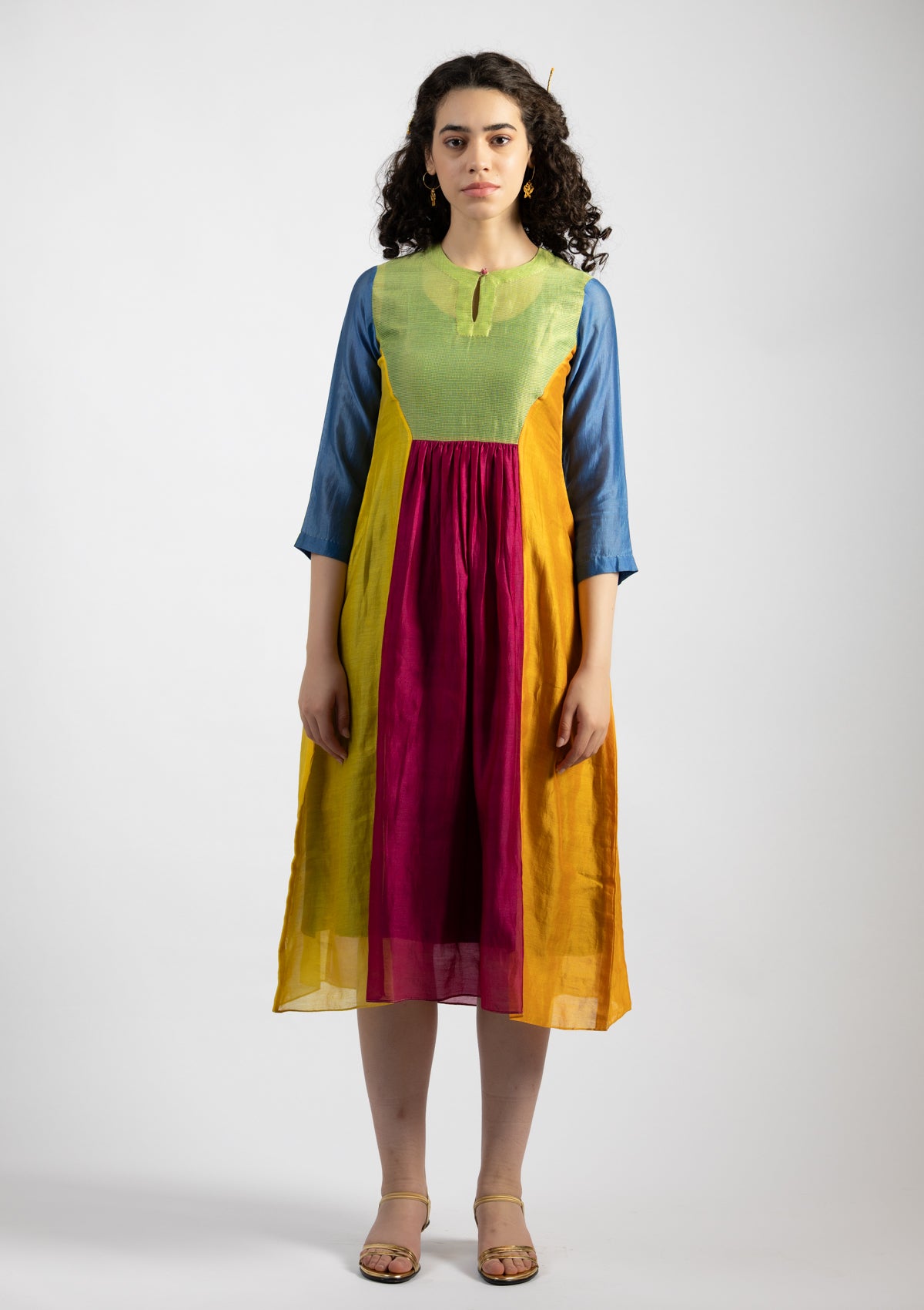 Ovia Multi Color Chanderi  Dress - Size Small