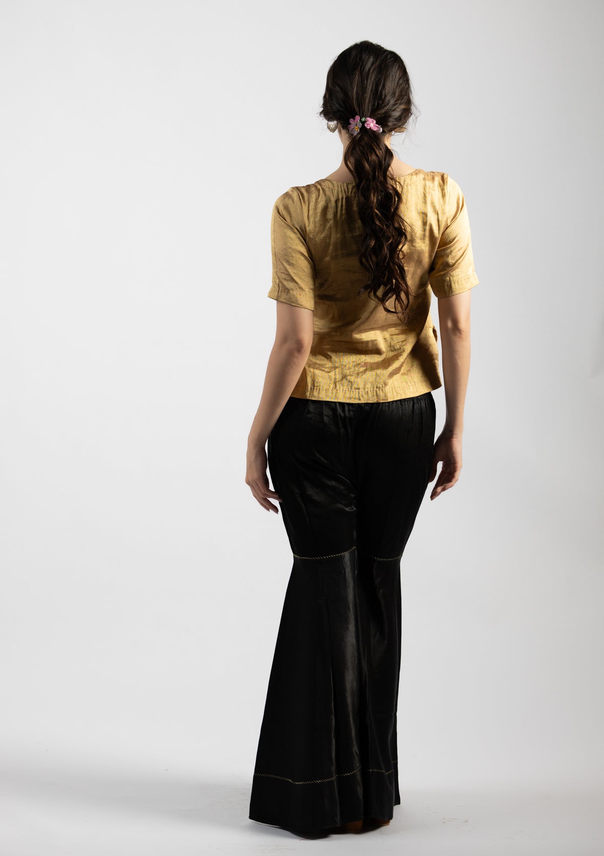 Zarina Golden Tissue Top with Embroidery Details Size Extra Small