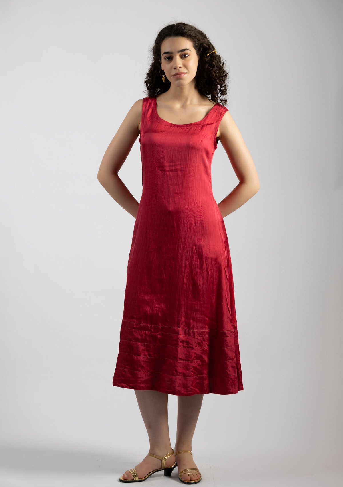 Cherry Red Mashru Dress - Size Medium to Large