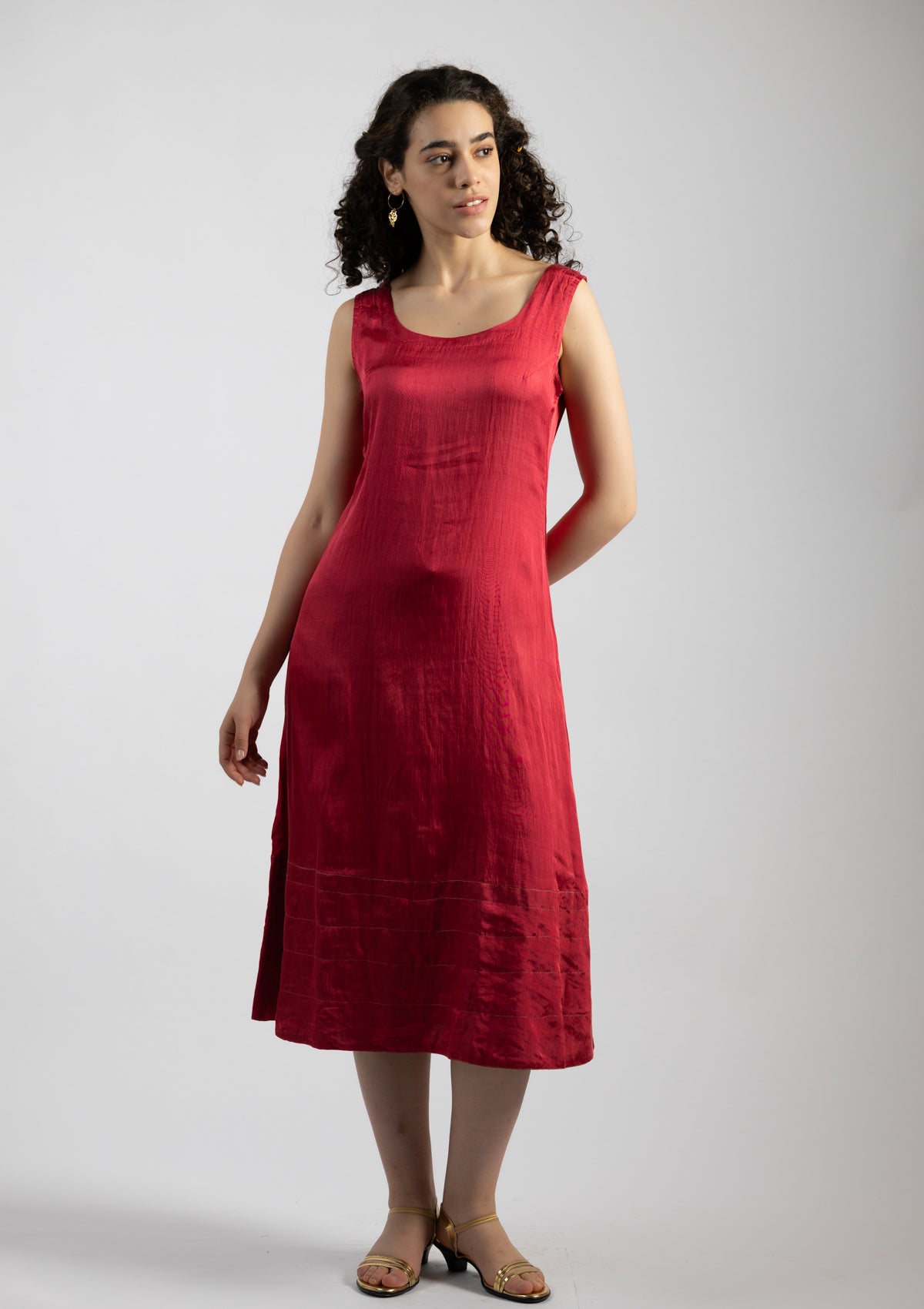 Cherry Red Mashru Dress - Size Medium to Large