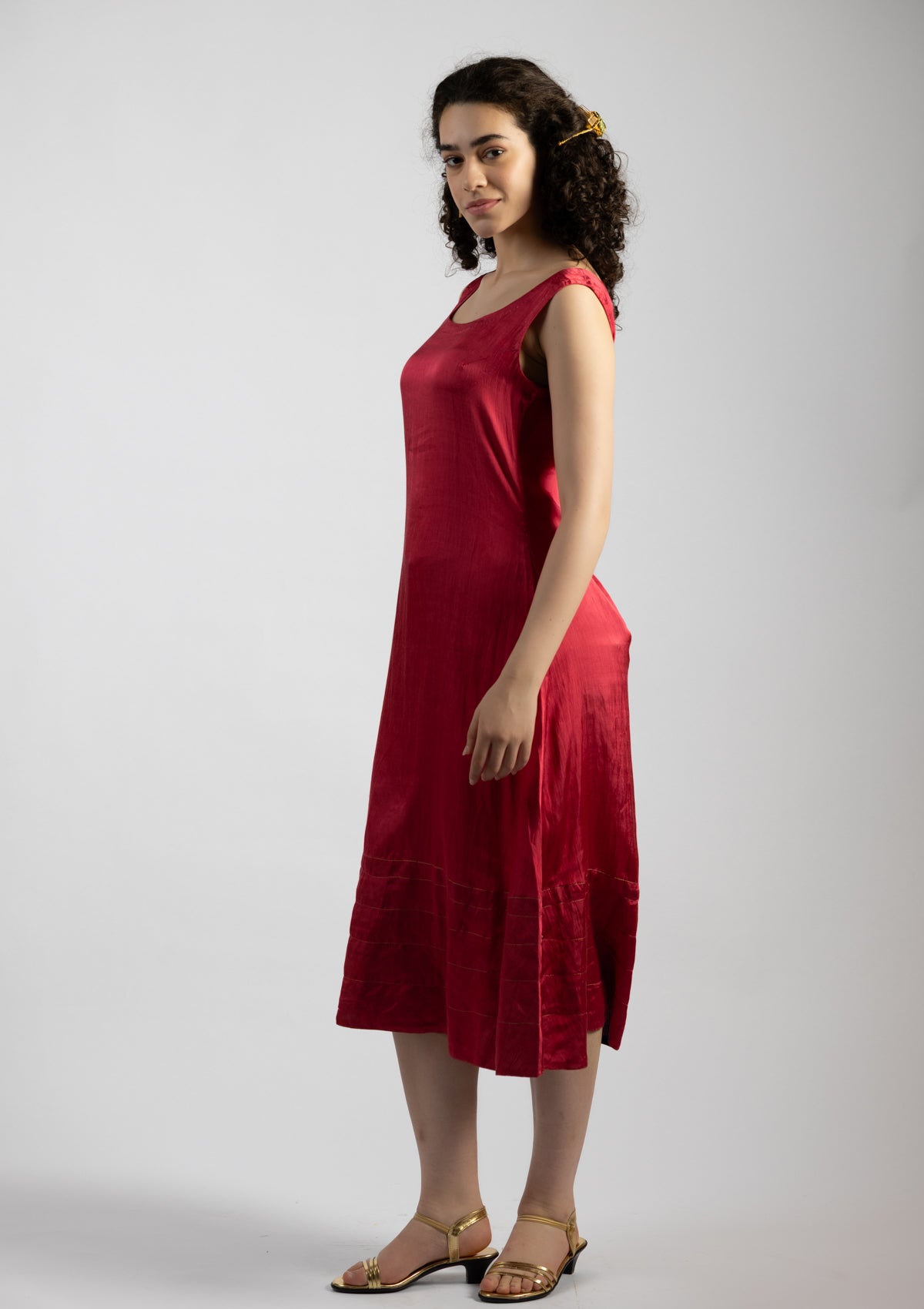 Cherry Red Mashru Dress - Size Medium to Large