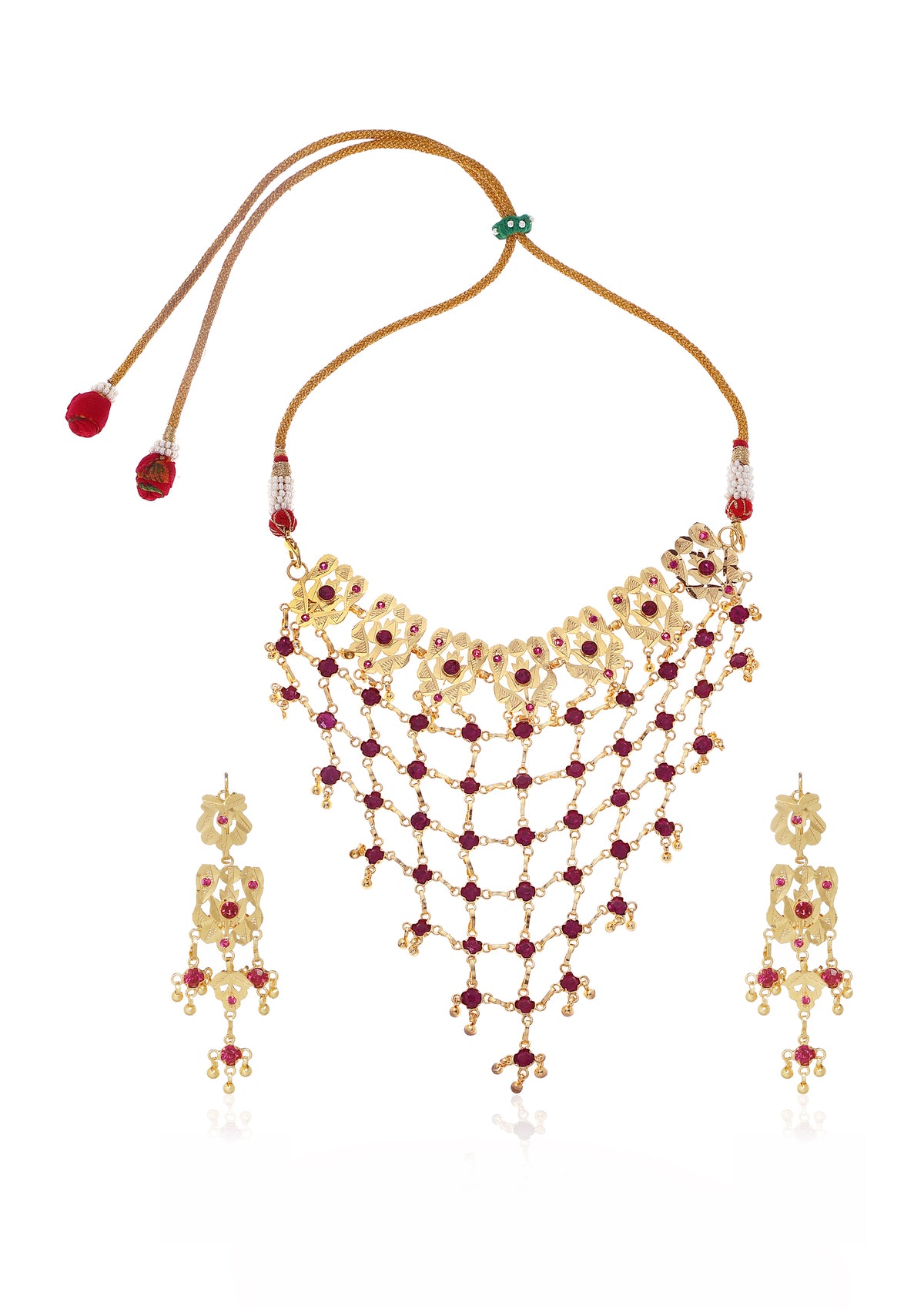 Shabnami Gold Tone Silver Necklace & Earrings