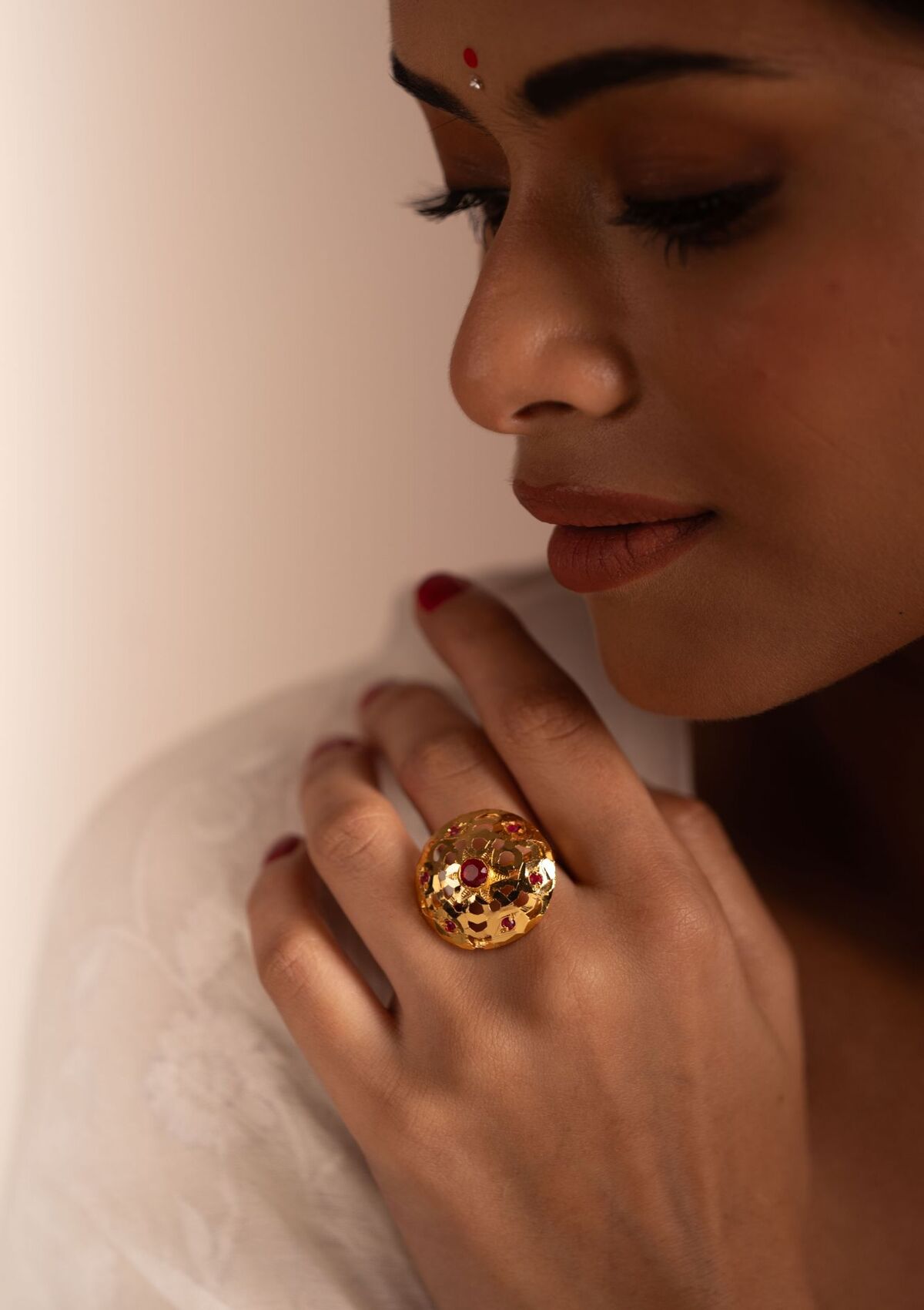 Shaha Gold Tone Silver Ring