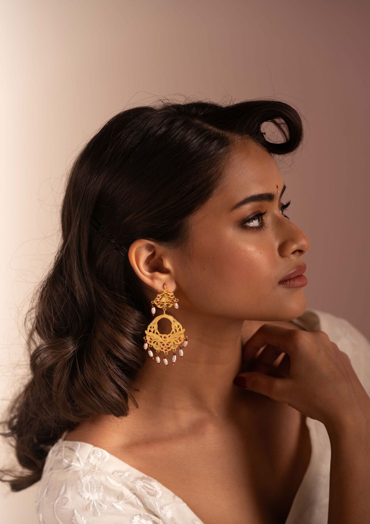 Shashikala Gold Tone Silver Earrings