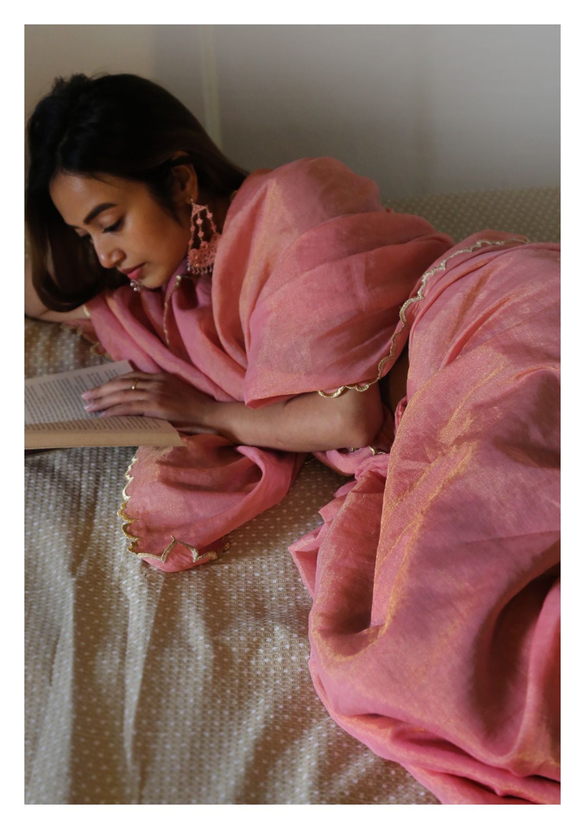 Sorbet Pink Gold Chanderi Tissue Saree