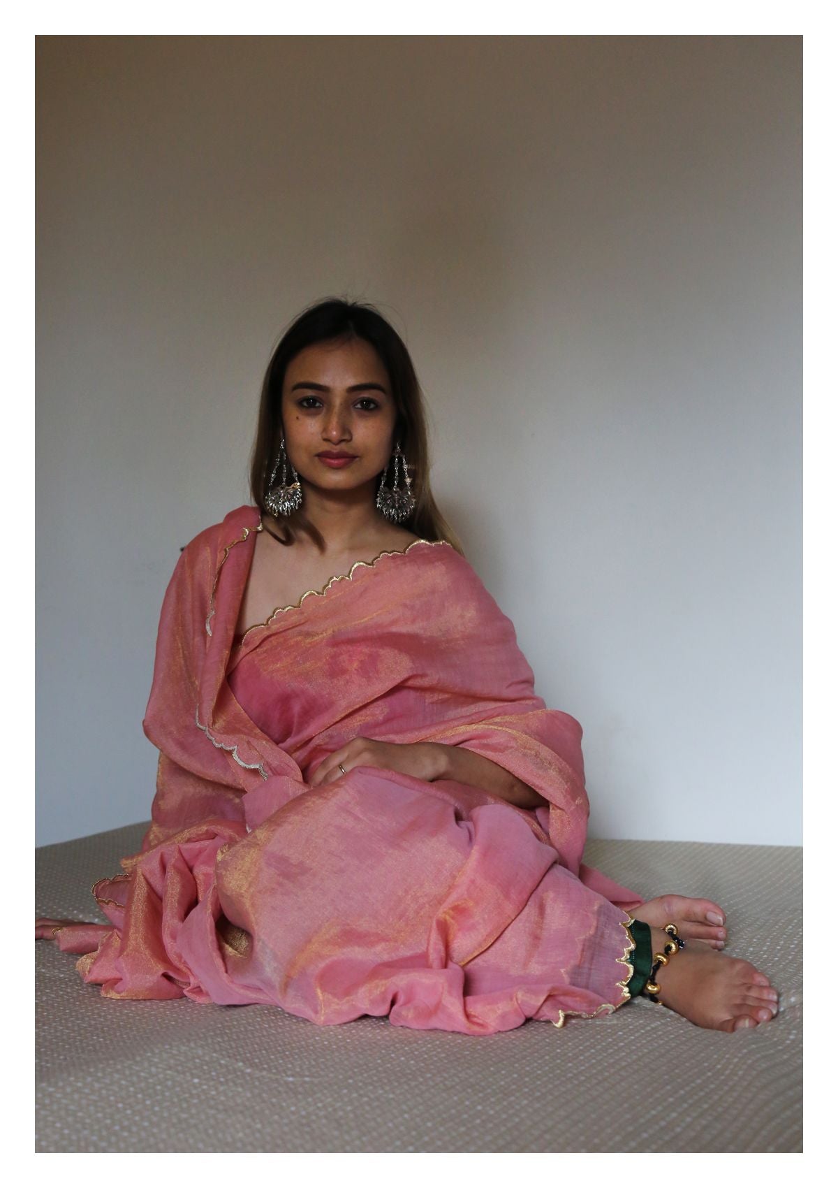 Sorbet Pink Gold Chanderi Tissue Saree