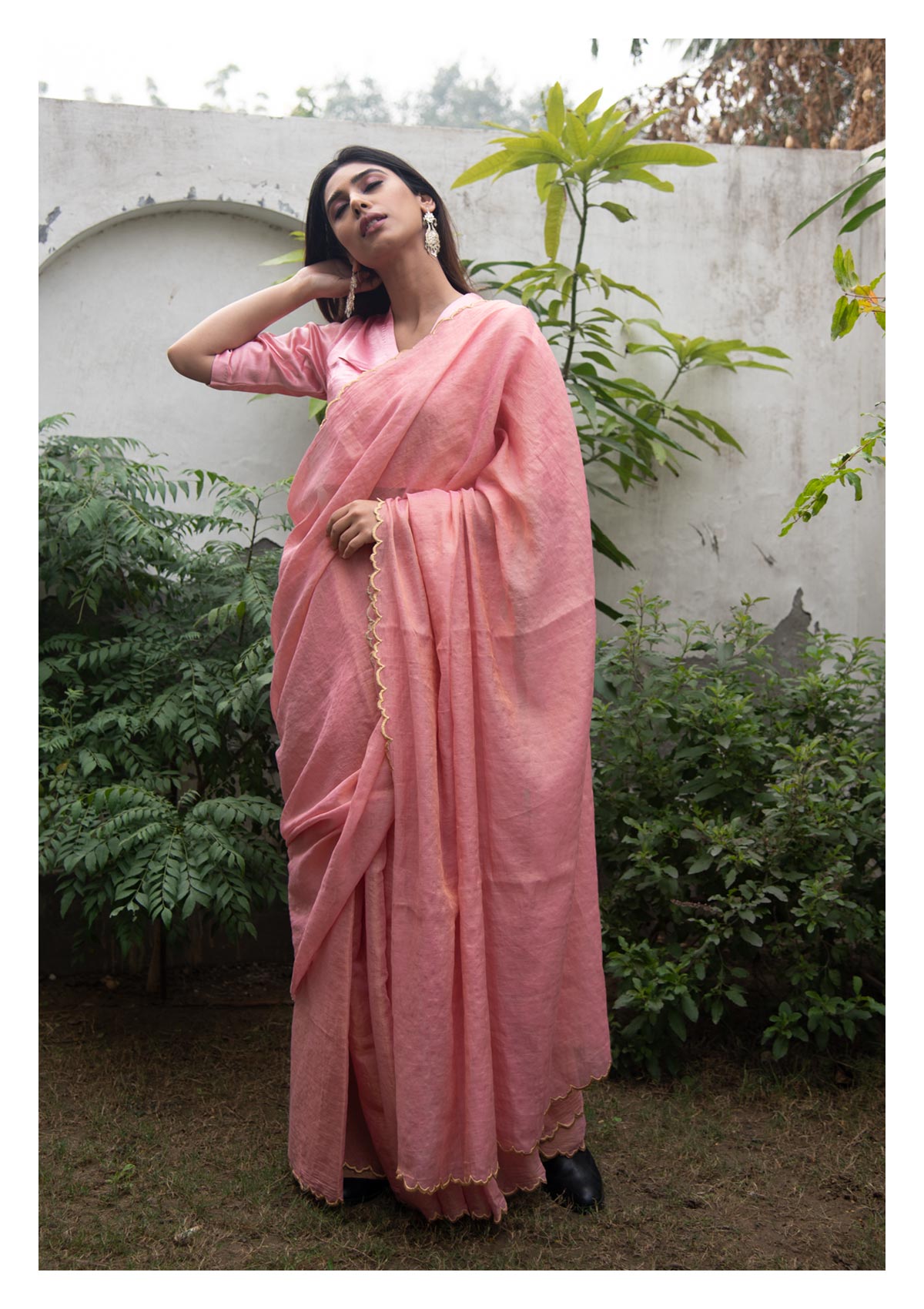 Sorbet Pink Gold Chanderi Tissue Saree