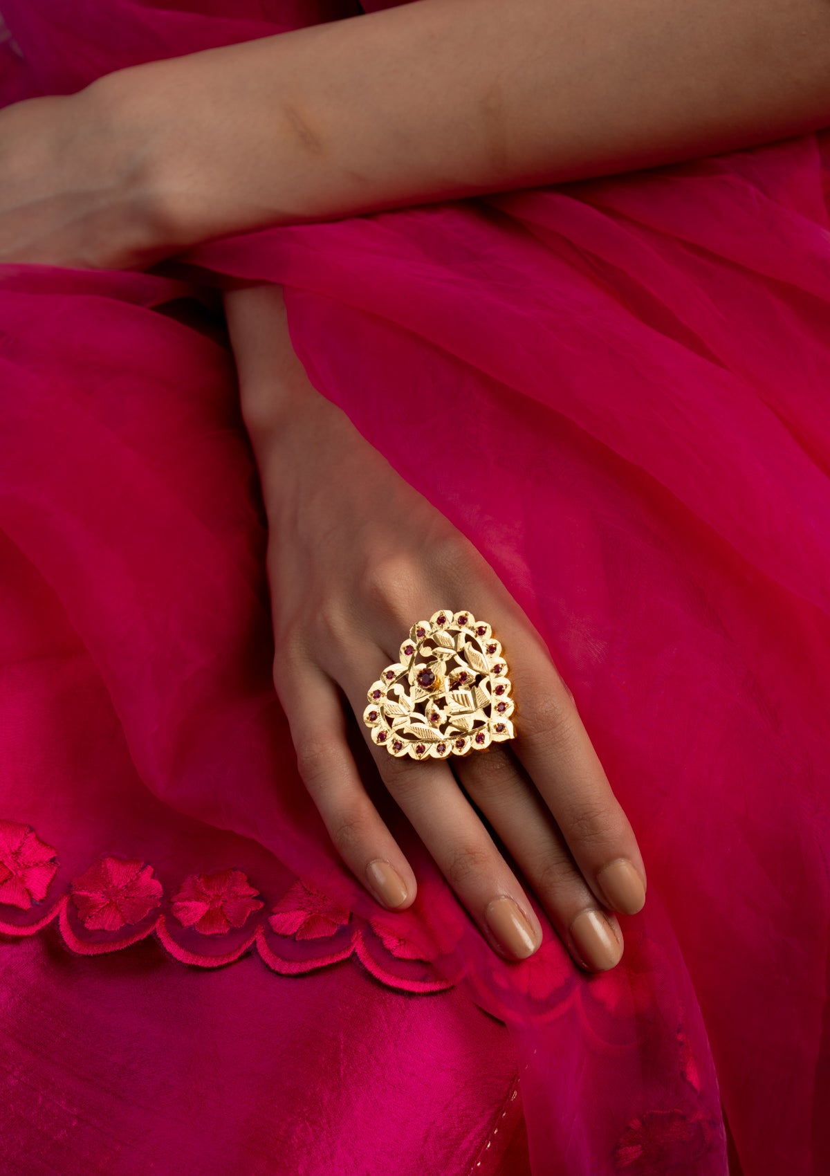 Sudha Gold Tone Silver Ring