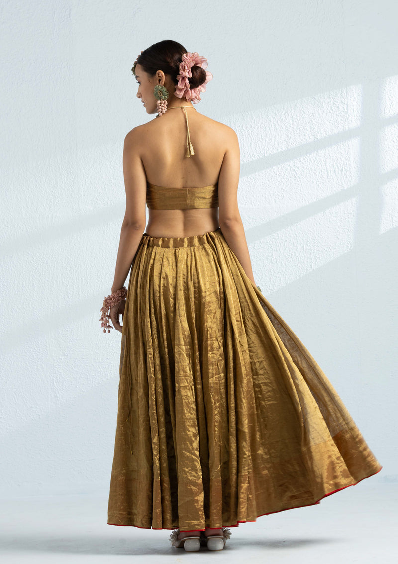 Tissue Golden Hand Embroidered Skirt Set main image 0