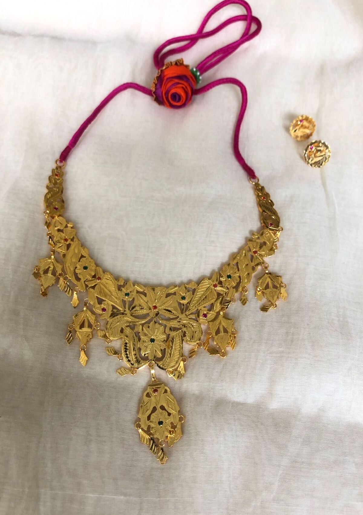 Surayu Handmade Gold tone Silver Necklace & Earrings Set