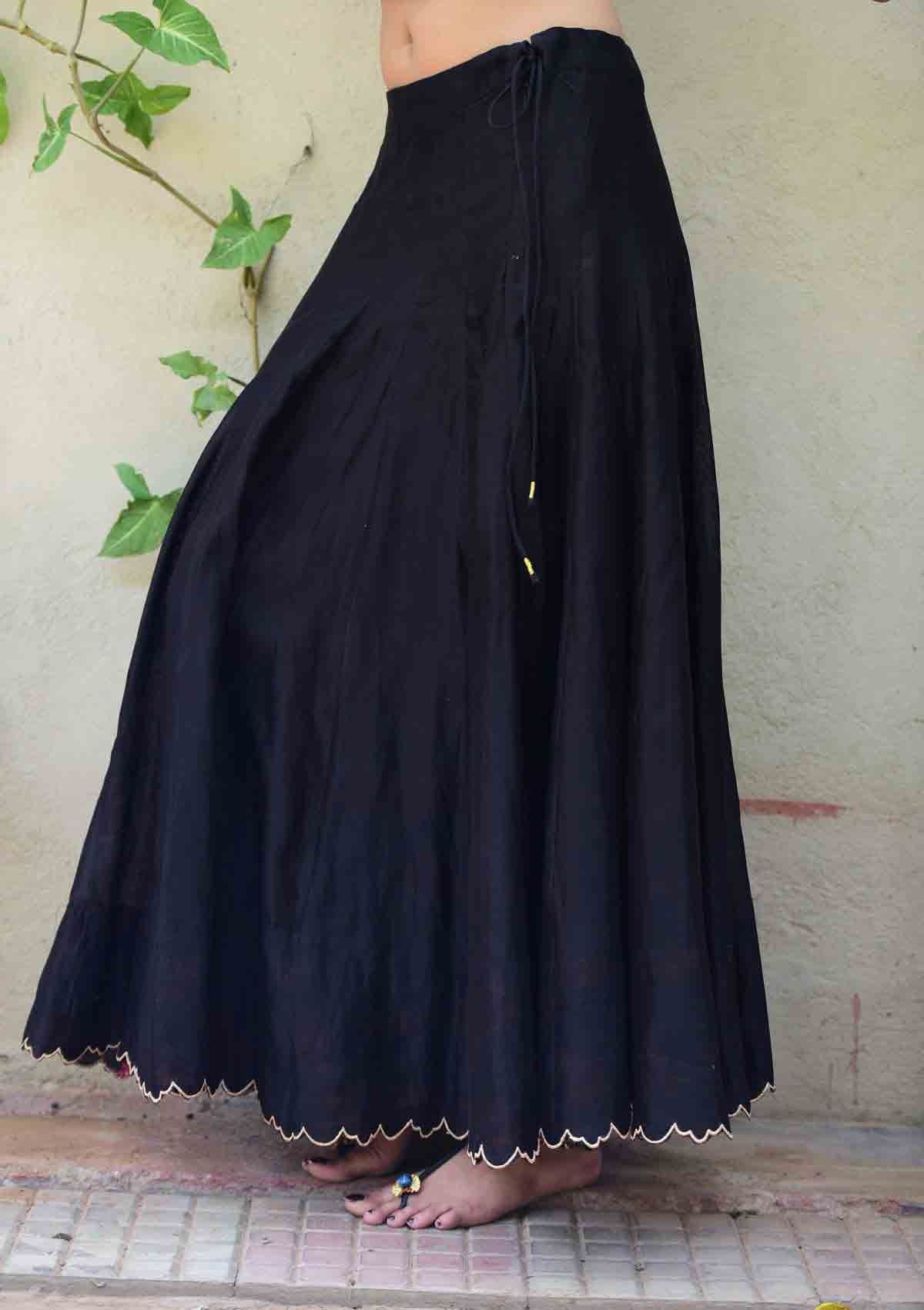 Surma Black Flared Chanderi Skirt