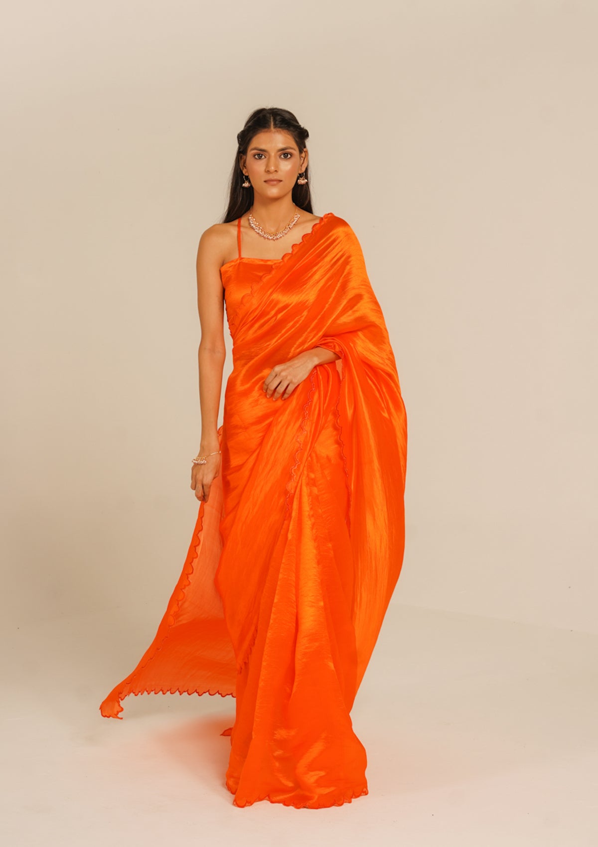 Tangerine Mulberry Silk Saree