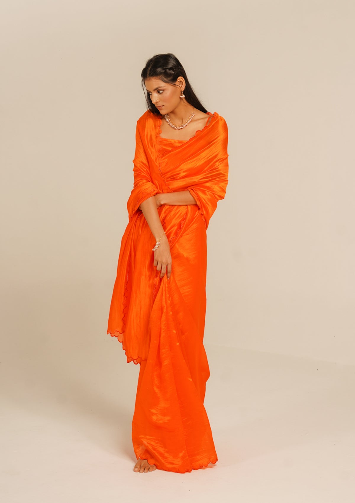 Tangerine Mulberry Silk Saree