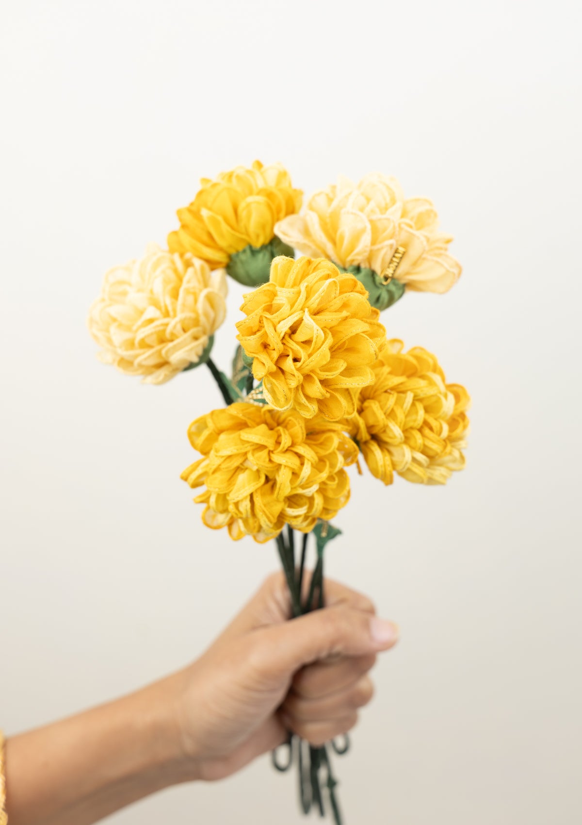 Tullipan Yellow Textile Flower Stick - Set of 6