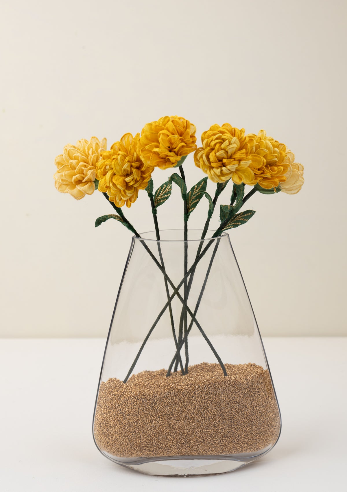 Tullipan Yellow Textile Flower Stick - Set of 6