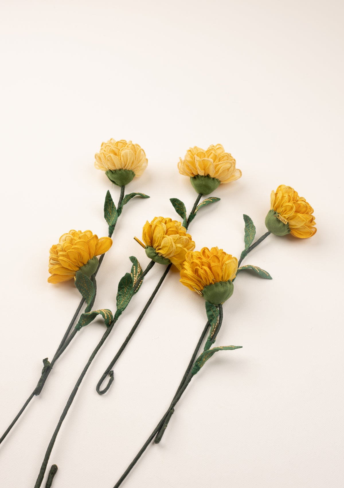 Tullipan Yellow Textile Flower Stick - Set of 6