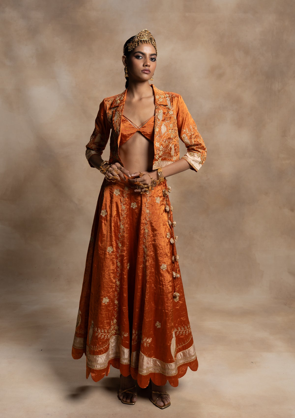 Tripura Orange Skirt & Jacket Set