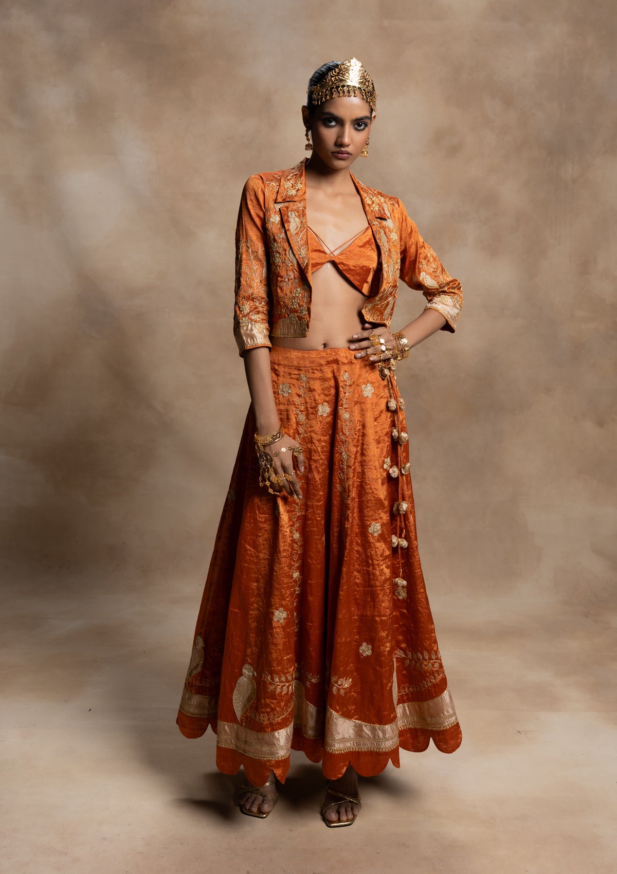 Tripura Orange Skirt & Jacket Set