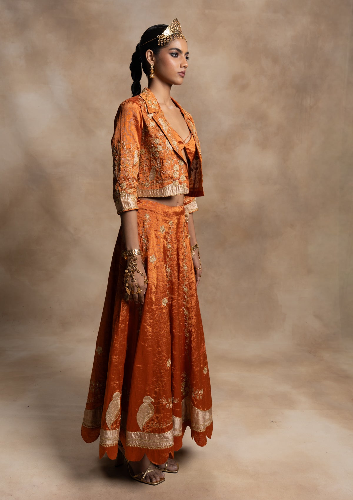 Tripura Orange Skirt & Jacket Set