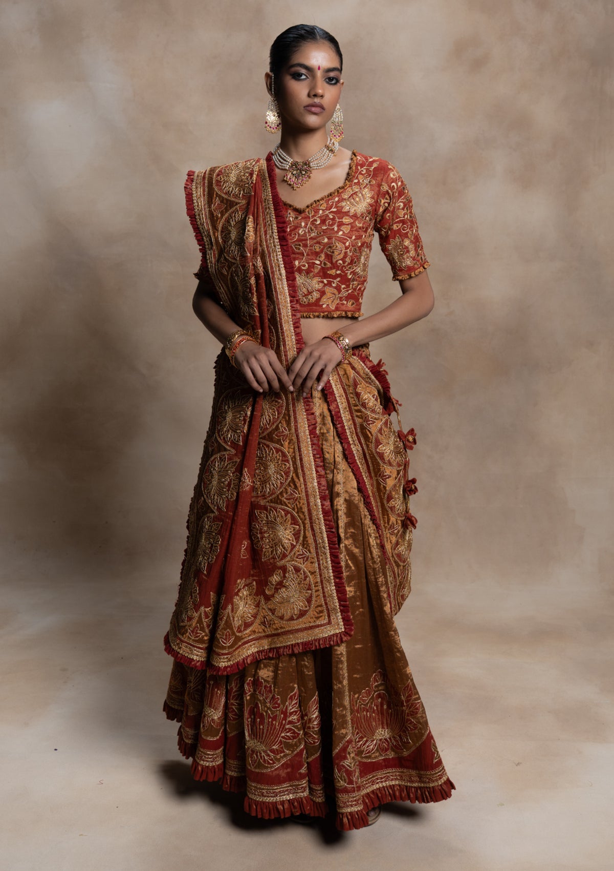 Katyayani Tissue Blouse,Skirt & Dupatta Set