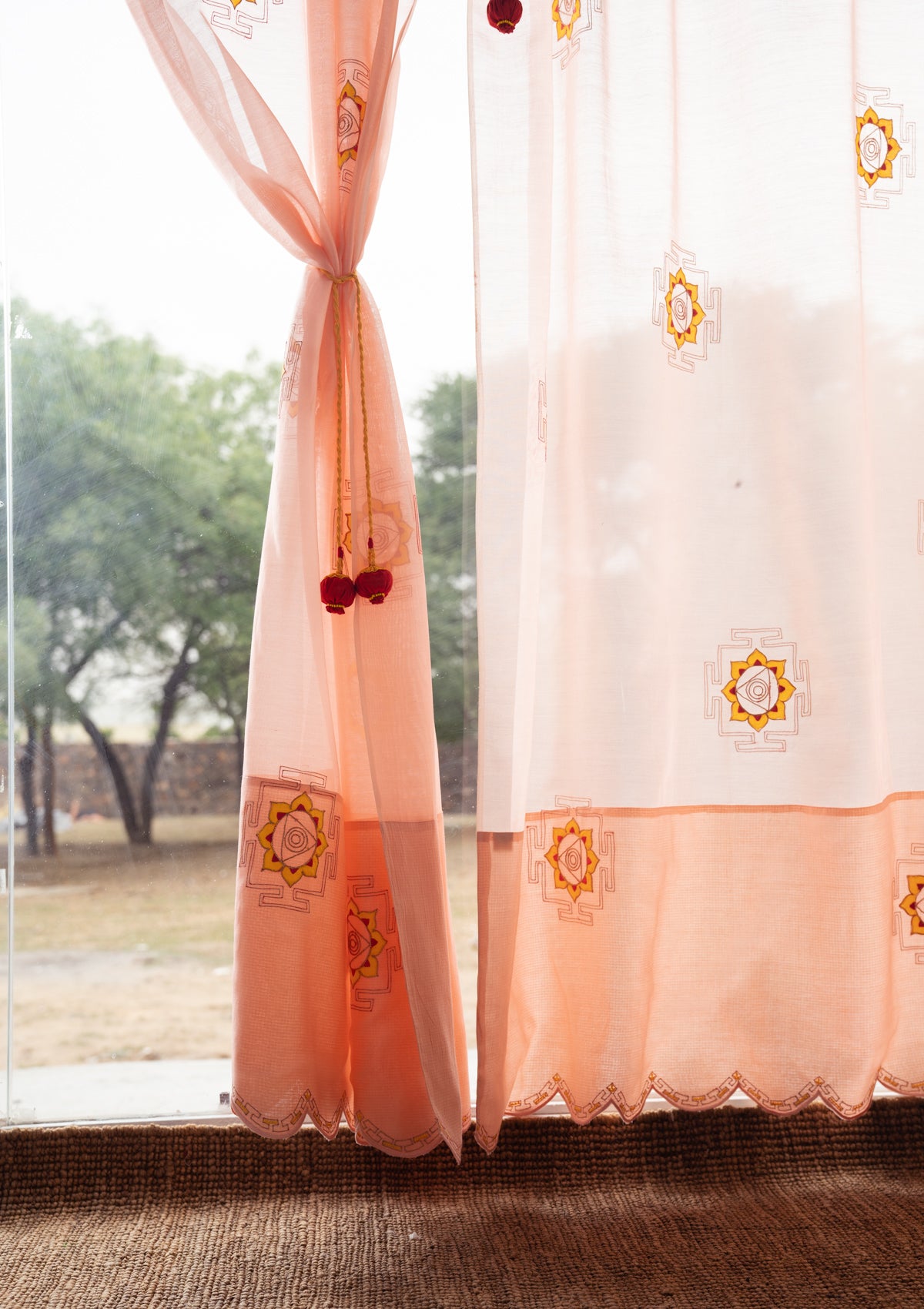 Yantra Peach Chanderi Sheer Curtain