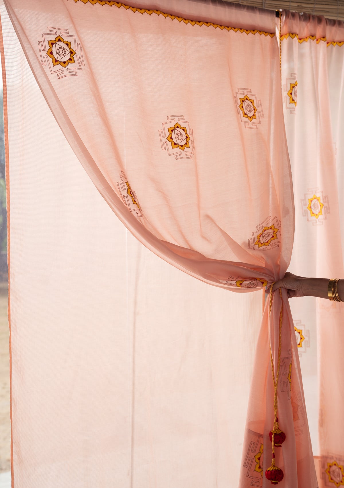 Yantra Peach Chanderi Sheer Curtain