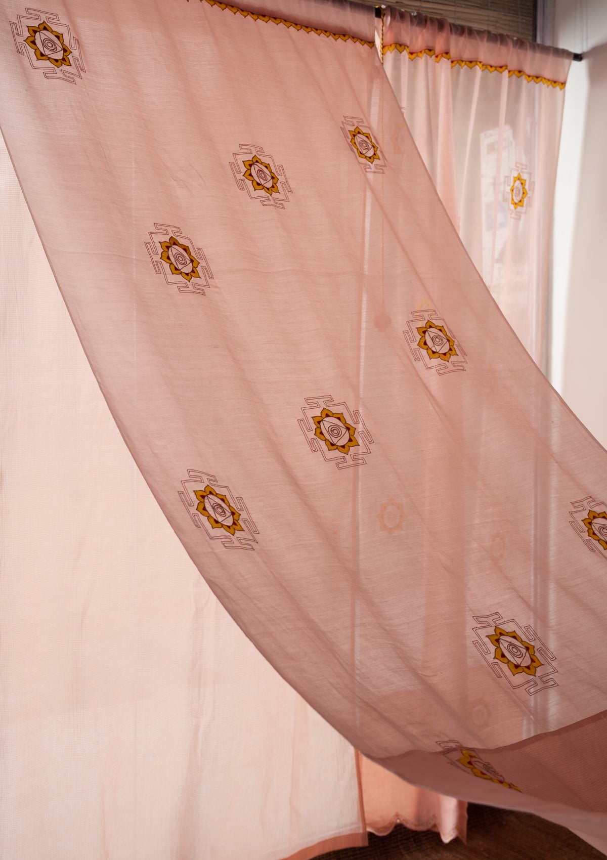 Yantra Peach Chanderi Sheer Curtain