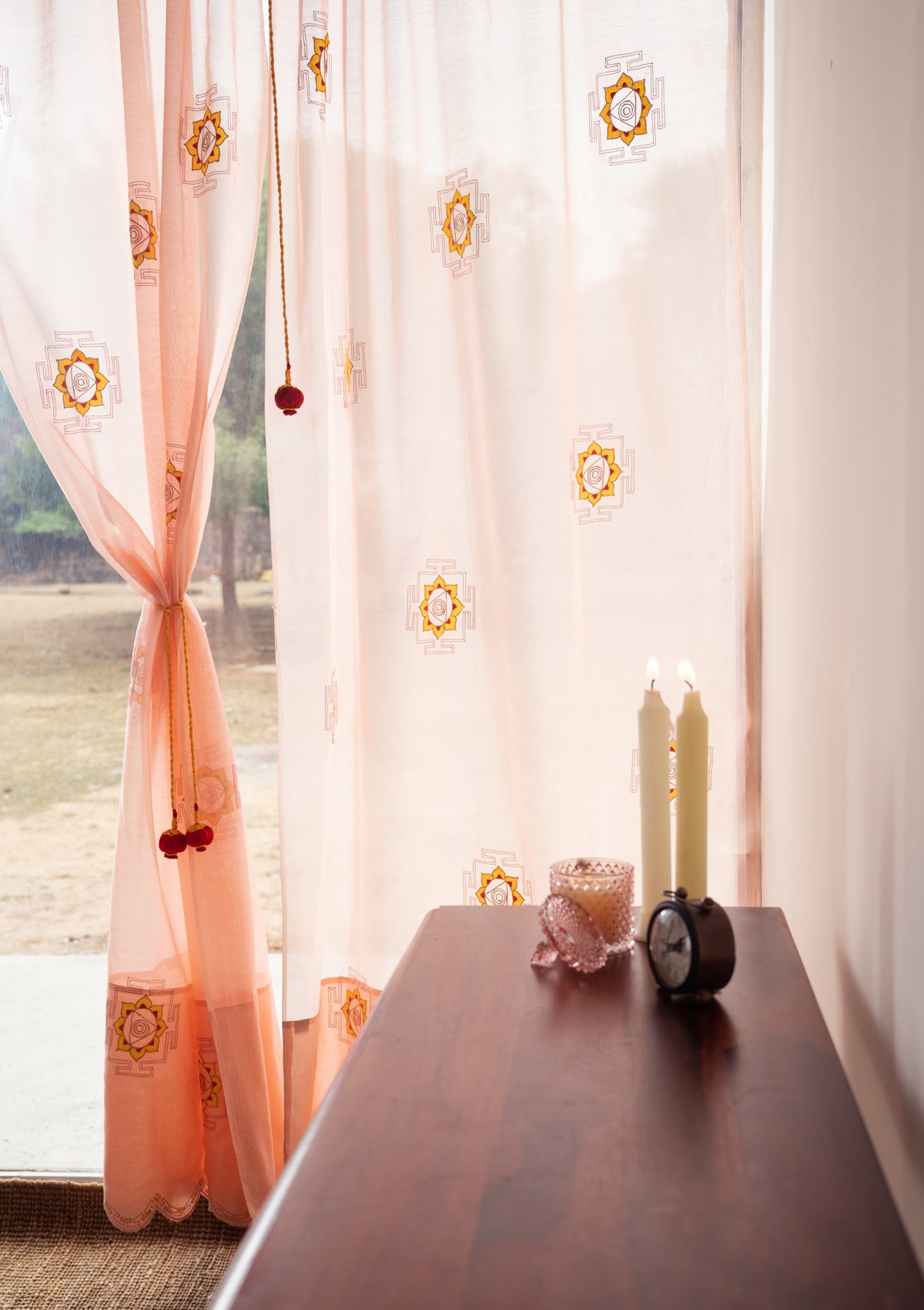 Yantra Peach Chanderi Sheer Curtain