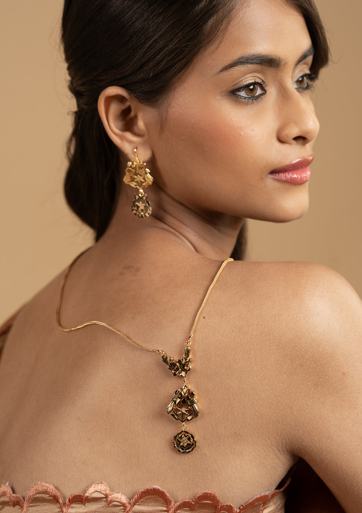 Abhilasha Gold Tone Silver Necklace & Earrings Set