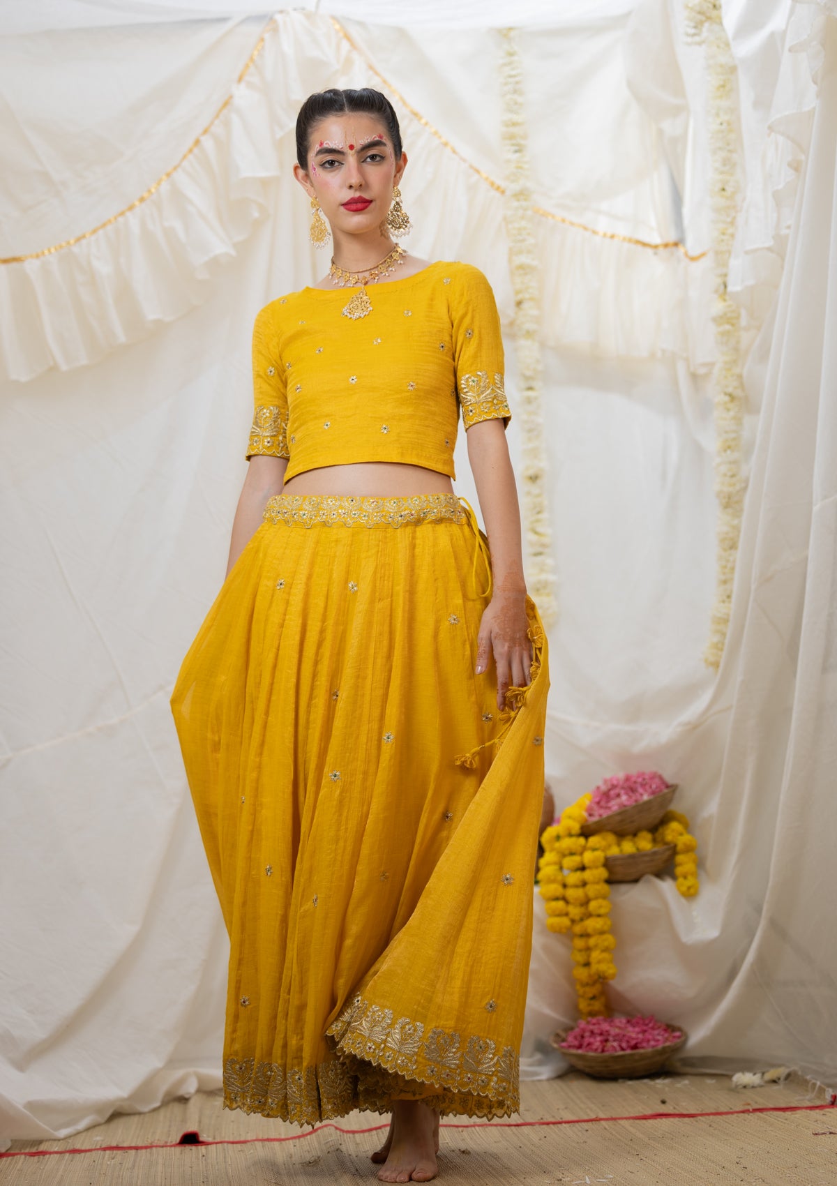 Shayari Yellow Tissue Chanderi Skirt & Blouse Set