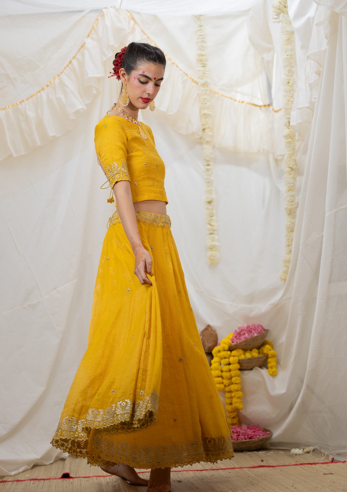 Shayari Yellow Tissue Chanderi Skirt & Blouse Set