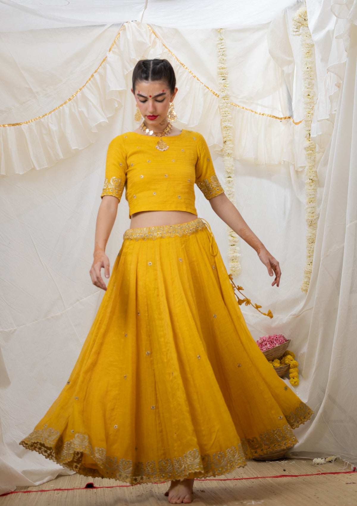 Shayari Yellow Tissue Chanderi Skirt & Blouse Set